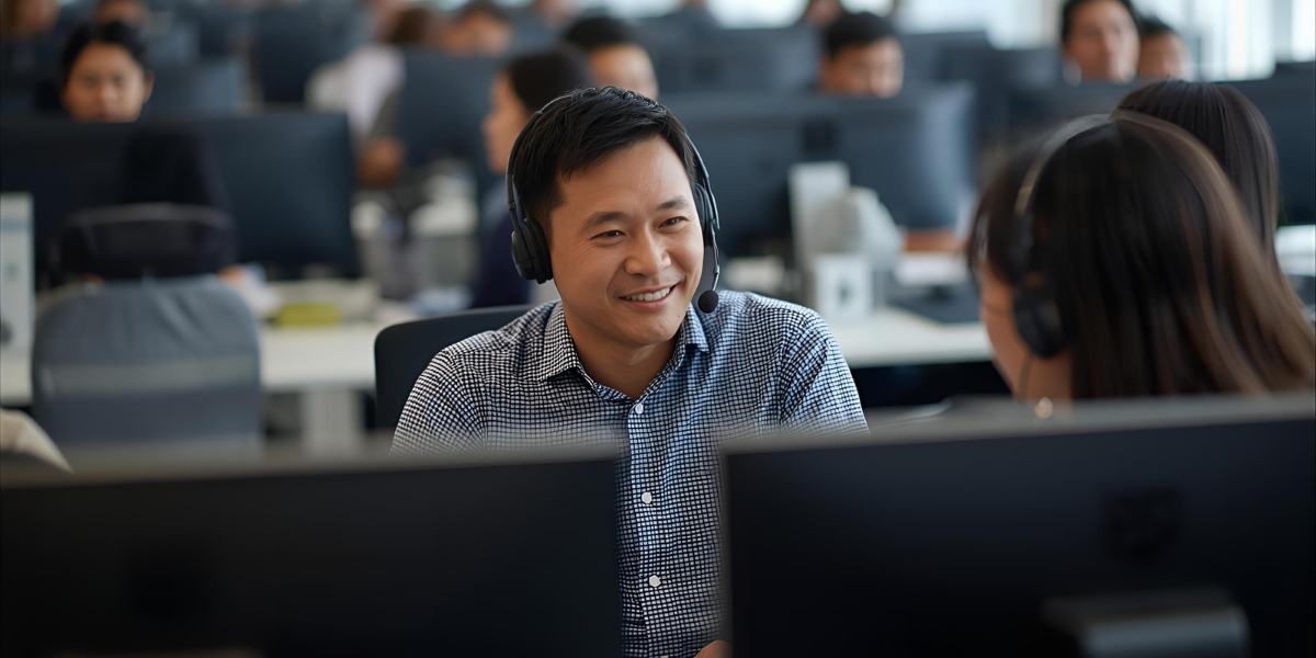 Contact center agent engaging in conversation.